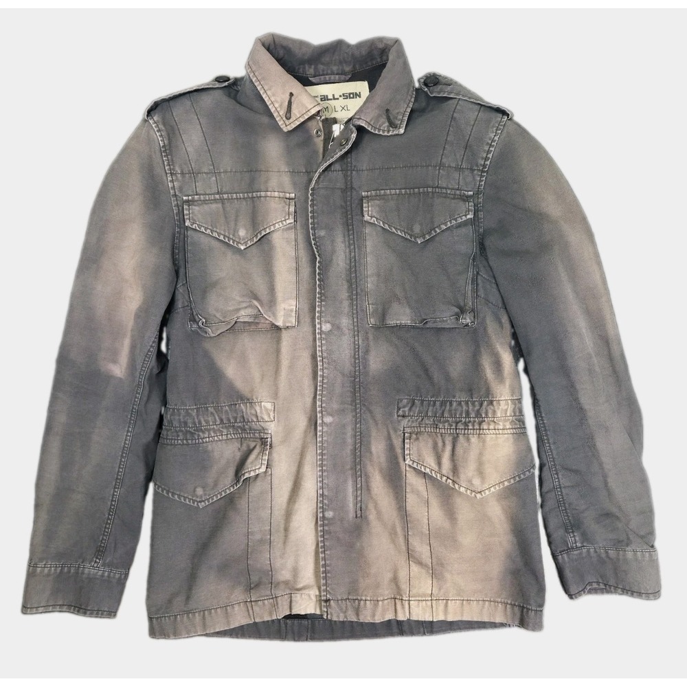 VTG All Son Military Field Canvas Jacket Sun Faded Black Mens Medium Thrashed